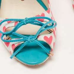 Pre Owned Sophia Webster Multicolor Nylon And Leather Heart Print Ankle Strap Pumps Size 38