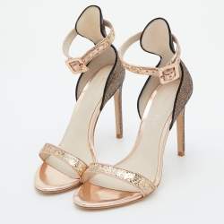 Pre Owned Sophia Webster Rose Gold/Black Glitter and Patent Leather Nicole Sandals Size 35.5