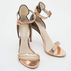 Pre Owned Sophia Webster Rose Gold/Black Glitter and Patent Leather Nicole Sandals Size 35.5