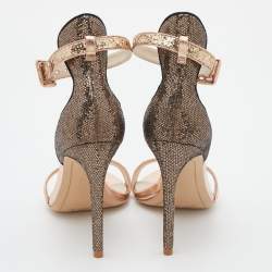Pre Owned Sophia Webster Rose Gold/Black Glitter and Patent Leather Nicole Sandals Size 35.5