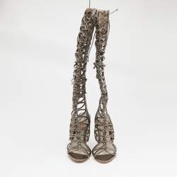 Sophia Webster Meatllic Leather Clementine Lace-Up Knee High Gladiator Sandals Size 39
