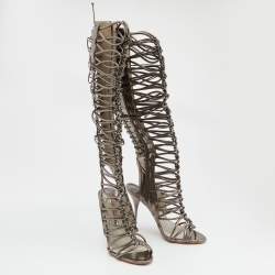 Sophia Webster Meatllic Leather Clementine Lace-Up Knee High Gladiator Sandals Size 39