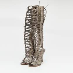 Sophia Webster Meatllic Leather Clementine Lace-Up Knee High Gladiator Sandals Size 39