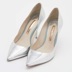 Pre Owned Sophia Webster Metallic Silver Leather Coco Flamingo Pointed Toe Pumps Size 39