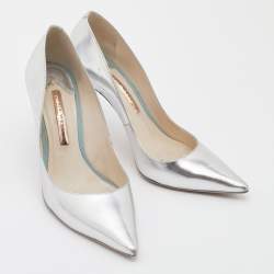 Pre Owned Sophia Webster Metallic Silver Leather Coco Flamingo Pointed Toe Pumps Size 39