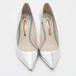 Pre Owned Sophia Webster Metallic Silver Leather Coco Flamingo Pointed Toe Pumps Size 39