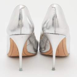 Pre Owned Sophia Webster Metallic Silver Leather Coco Flamingo Pointed Toe Pumps Size 39