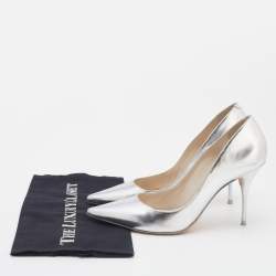 Pre Owned Sophia Webster Metallic Silver Leather Coco Flamingo Pointed Toe Pumps Size 39