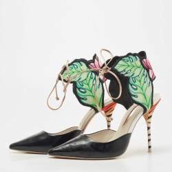 Pre Owned Sophia Webster Tricolor Leather and Satin Rousseau Jungle Ankle Tie Pumps Size 39