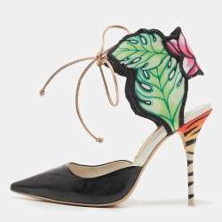 Pre Owned Sophia Webster Tricolor Leather and Satin Rousseau Jungle Ankle Tie Pumps Size 39
