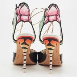 Pre Owned Sophia Webster Tricolor Leather and Satin Rousseau Jungle Ankle Tie Pumps Size 39
