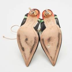 Pre Owned Sophia Webster Tricolor Leather and Satin Rousseau Jungle Ankle Tie Pumps Size 39