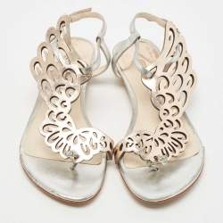 Pre Owned Sophia Webster Metallic Two Tone Leather Seraphina Flat Sandals Size 39
