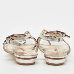 Pre Owned Sophia Webster Metallic Two Tone Leather Seraphina Flat Sandals Size 39
