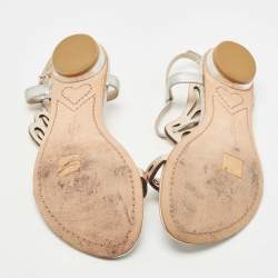 Pre Owned Sophia Webster Metallic Two Tone Leather Seraphina Flat Sandals Size 39