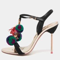 Sophia Webster Leather Layla Pom Pom Embellished T-Strap Sandals Size 39