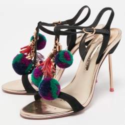 Sophia Webster Leather Layla Pom Pom Embellished T-Strap Sandals Size 39