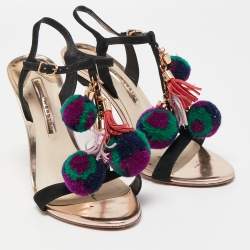 Sophia Webster Leather Layla Pom Pom Embellished T-Strap Sandals Size 39