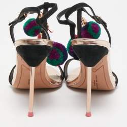 Sophia Webster Leather Layla Pom Pom Embellished T-Strap Sandals Size 39