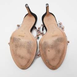 Pre Owned Sophia Webster White/Black PVC And Leather Rosalind Crystal Embellished Ankle Strap Sandals Size 39