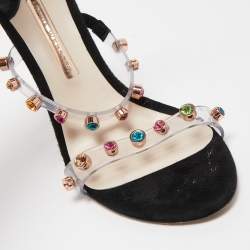 Pre Owned Sophia Webster White/Black PVC And Leather Rosalind Crystal Embellished Ankle Strap Sandals Size 39