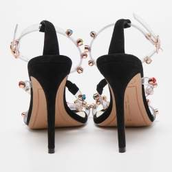 Pre Owned Sophia Webster White/Black PVC And Leather Rosalind Crystal Embellished Ankle Strap Sandals Size 39