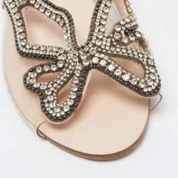 Pre Owned Sophia Webster Transparent PVC Crystal Embellished Madame Butterfly Flat Slides Size 40