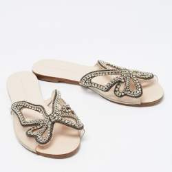 Pre Owned Sophia Webster Transparent PVC Crystal Embellished Madame Butterfly Flat Slides Size 40