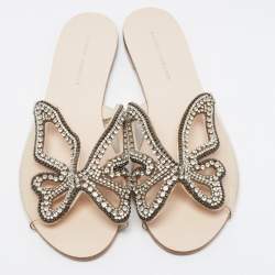 Pre Owned Sophia Webster Transparent PVC Crystal Embellished Madame Butterfly Flat Slides Size 40