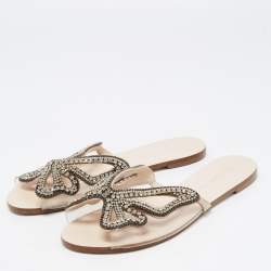 Pre Owned Sophia Webster Transparent PVC Crystal Embellished Madame Butterfly Flat Slides Size 40