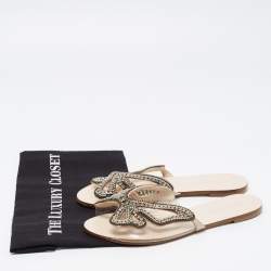 Pre Owned Sophia Webster Transparent PVC Crystal Embellished Madame Butterfly Flat Slides Size 40