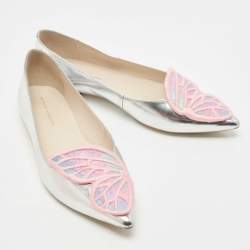 Sophia Webster Silver Leather Bibi Butterfly Ballet Flats Size 40.5