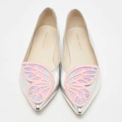 Sophia Webster Silver Leather Bibi Butterfly Ballet Flats Size 40.5