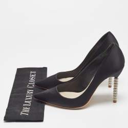 Sophia Webster Black Satin Coco Crystal Embellished Pointed Toe Pumps Size 39.5