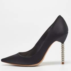 Sophia Webster Black Satin Coco Crystal Embellished Pointed Toe Pumps Size 39.5