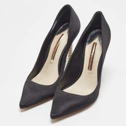 Sophia Webster Black Satin Coco Crystal Embellished Pointed Toe Pumps Size 39.5