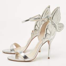 Sophia Webster Silver Leather and Canvas Chiara Ankle Strap  Sandals Size 39