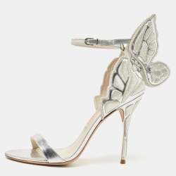 Sophia Webster Silver Leather and Canvas Chiara Ankle Strap  Sandals Size 39