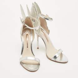 Sophia Webster Silver Leather and Canvas Chiara Ankle Strap  Sandals Size 39