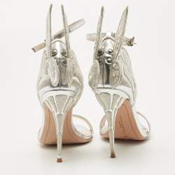 Sophia Webster Silver Leather and Canvas Chiara Ankle Strap  Sandals Size 39