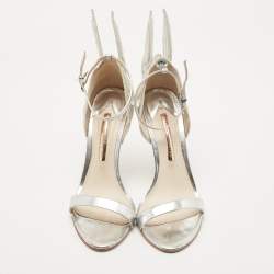 Sophia Webster Silver Leather and Canvas Chiara Ankle Strap  Sandals Size 39
