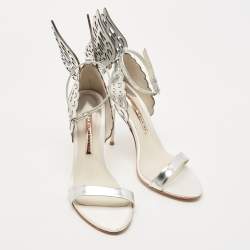 Pre Owned Sophia Webster Silver/Grey Leather and Satin Chiara Sandals Size 38