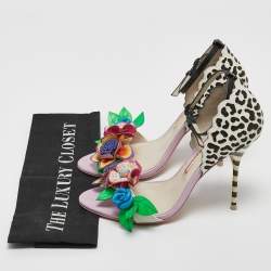 Sophia Webster Multicolor  Leather Lilico Floral Embellished Ankle Strap Sandals Size 38.5
