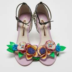 Sophia Webster Multicolor  Leather Lilico Floral Embellished Ankle Strap Sandals Size 38.5