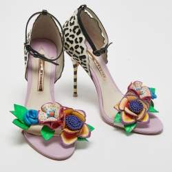 Sophia Webster Multicolor  Leather Lilico Floral Embellished Ankle Strap Sandals Size 38.5