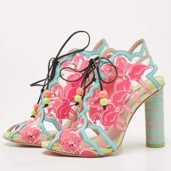 Sophia Webster Multicolor PVC And Leather Trim Flamingo Ankle Wrap Sandals Size 39