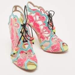 Sophia Webster Multicolor PVC And Leather Trim Flamingo Ankle Wrap Sandals Size 39