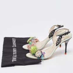 Pre Owned Sophia Webster Multicolor Leather Lilico Underwater Floral Embellished Ankle Strap Sandals Size 38.5