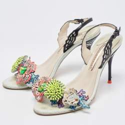 Pre Owned Sophia Webster Multicolor Leather Lilico Underwater Floral Embellished Ankle Strap Sandals Size 38.5