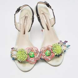 Pre Owned Sophia Webster Multicolor Leather Lilico Underwater Floral Embellished Ankle Strap Sandals Size 38.5